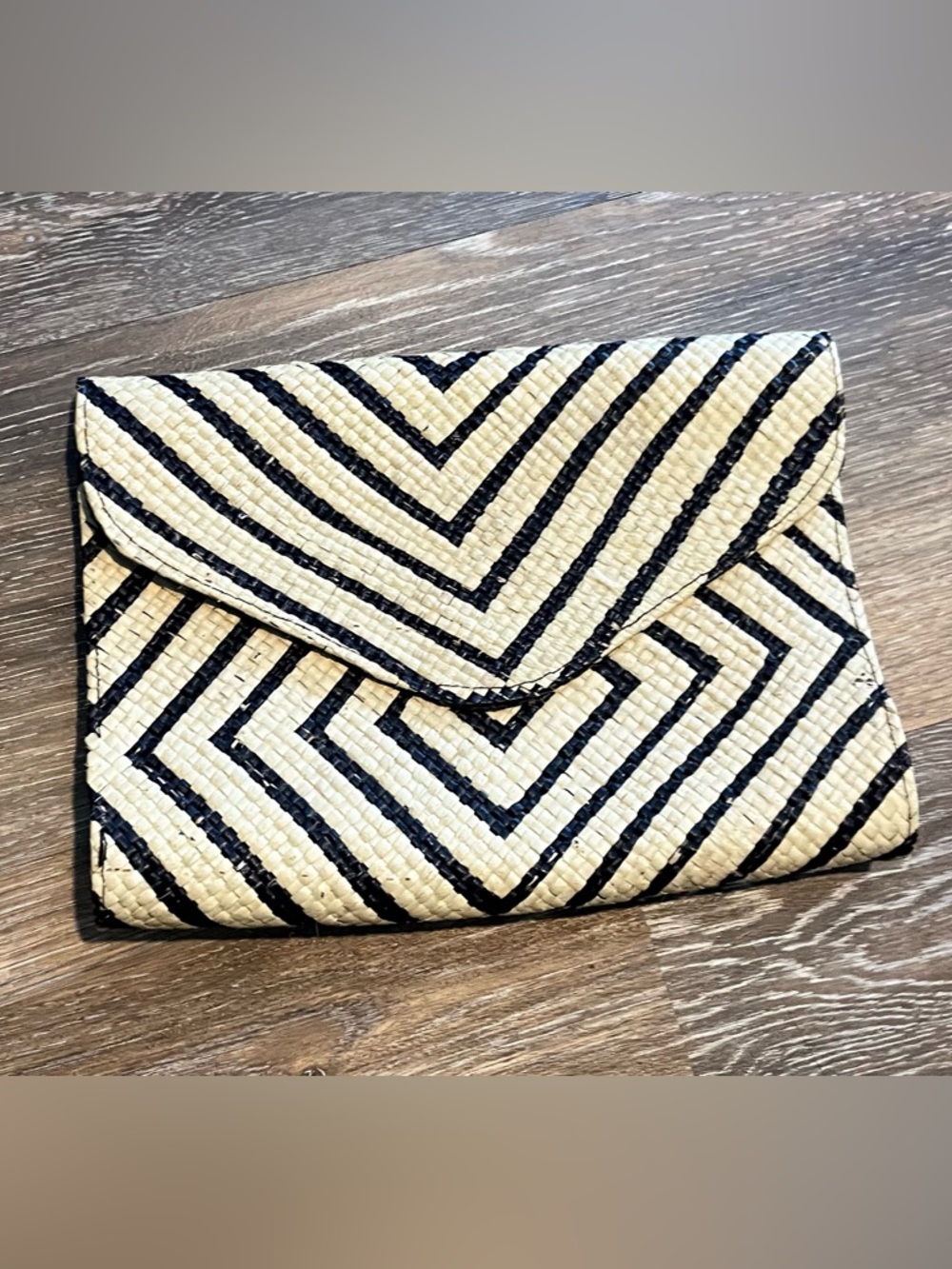 Banago Woven Chevron Envelope Clutch - Black & Cream